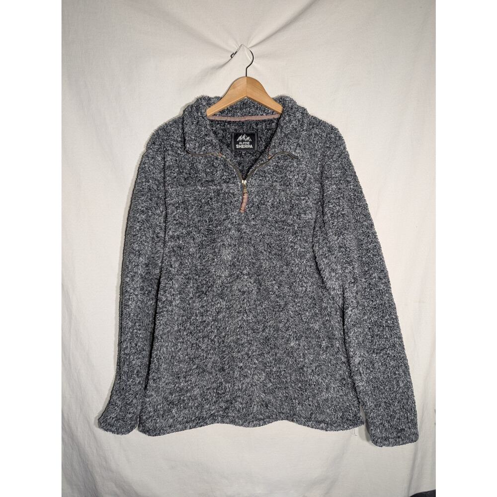 Alpine Sherpa Mens Gray Pullover Quarter Zip Sweater Sz Large Fuzzy Outdoor Warm